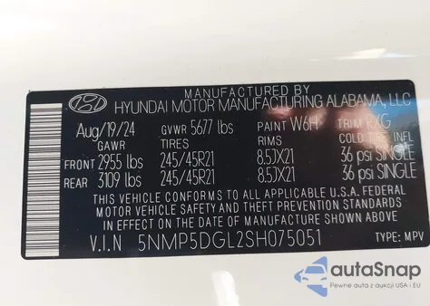 2025 Hyundai Santa Fe Calligraphy z USA, uszkodzony, nr VIN 5NMP5DGL2SH075051